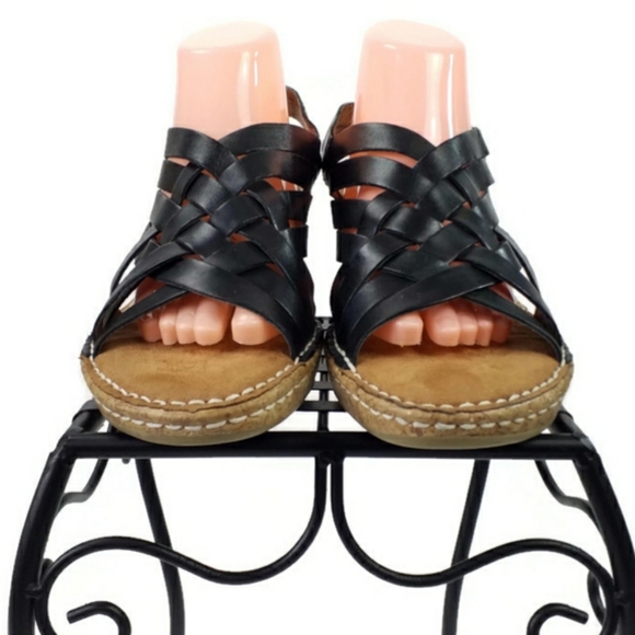 Naturalizer Thanya Black Leather Criss Cross Cork Platform Sandals Womens 11 - Picture 3 of 11